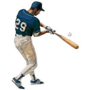 Baseball Player Batter Peel and Stick Wallpaper Mural Blue Baseball 