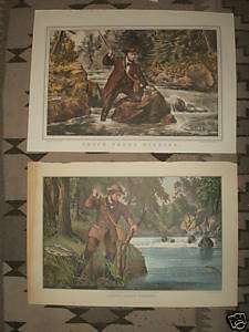 Currier & Ives,Brook Trout Fishing,vintage calendar print  