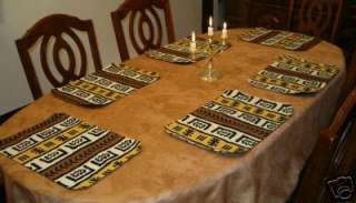 SET / 6 FABRIC PLACEMATS AFRICAN MUDCLOTH PRINT YELLOW  