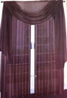   Sheer Voile Panel Set Window covering Chocolate/Brown Curtains & Scarf