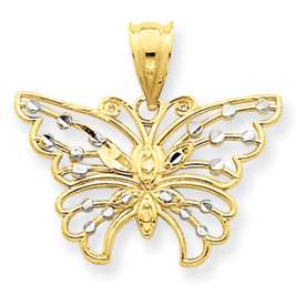 Pretty New 22mm 14k Gold Diamond Cut Butterfly Pendant  