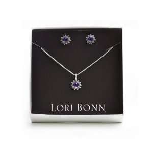 Lori Bonn Birthstone Necklace and Earring Set (Feb Amethyst)   Love 