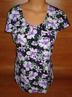 Womens CAROLE LITTLE Purple Floral Blouse Shirt Top S  
