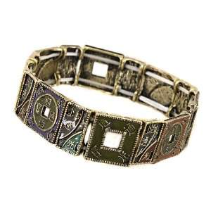   Metal Brass Oxidized with Chinese Calligraphy Cuff Bangle Bracelet