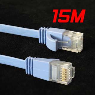 New RJ45 15M 50ft Flat Ethernet Cat6 Lan Patch Cable  