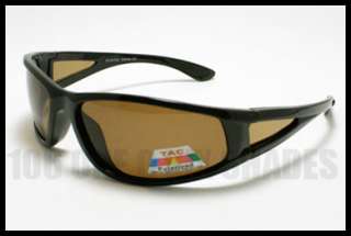 POLARIZED Lens Sunglasses Sport Biker Rubber Grip BLACK with Brown 