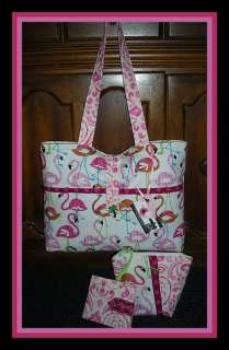 PINK FLAMINGO FLAMINGOS PURSE SET with cosmetic case & Wallet  
