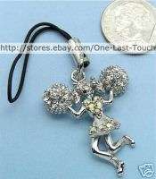 CELL PHONE CHARM CHEERLEADER pom poms/moveable legs  