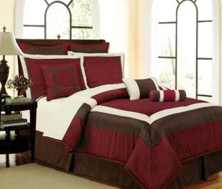   Contemporary Burgundy White Brown KING Size Comforter Set Low Priced