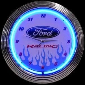 FORD RACING RETRO NEON LIGHTED 15 WALL CLOCK 18 Vintage Rat Hot Rod 