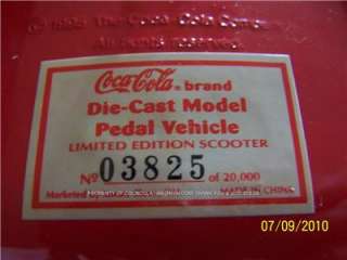 1995 Coca Cola PEDAL Coke DIE CAST SCOOTER BIKE NIB LTD  