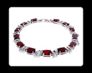 Fashion Jewelry Lady Gift Red Ruby White Gold GP Tennis Bracelet Chain 