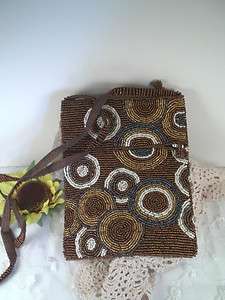 Cute Hand Beaded Brown Color Scheme Shoulder Bag / Purse  
