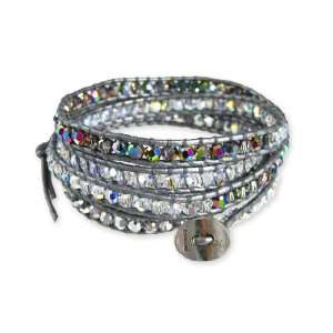  Chan Luu Crystal Mix Grey Leather Wrap Bracelet Jewelry