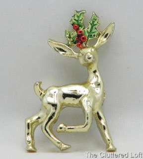   Christmas Small PRANCING REINDEER Brooch Signed Costume Jewelry  