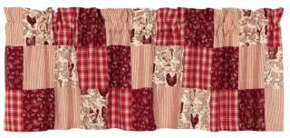 Red Rooster Cotton Lined Country Window Valance 60wide x16 long 