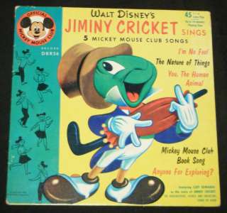 Jiminy Cricket Sings Mickey Mouse Club Songs 45 Record  