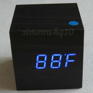 Digital LED Wooden Wood Desktop Alarm Clock Black With USB Cable