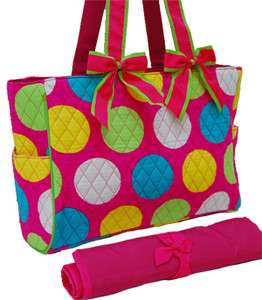   Polka Dot Quilted Diaper Bag With Changing Pad Baby Bag Tote  