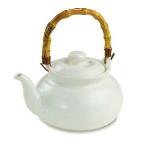   Ceramic Tea Kettle w/Bamboo Handle 2 qt, Ivory