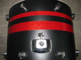 WRAP YOUR DRUM KIT IN BLACK SILK, W/RED SPARKLE STRIPES OVER YOUR OLD 