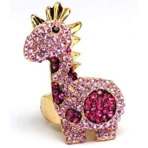    Pink crystals Cute Baby Giraffe cocktail Ring 