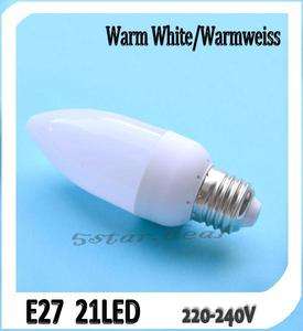 E27 21 LED Warm White Candle Spotlight Lamp Bulb 230V  