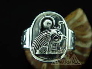 Egyptian Silver God Amun Ra W/ Ankh Ring 7 1/4  