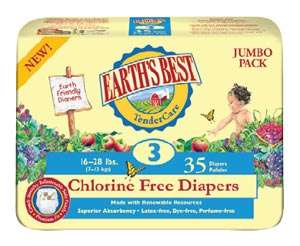  Earths Best TenderCare Chlorine Free Diapers, Size 3 (16 