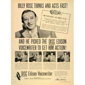   Voicewriter Thomas West Billy Rose   Original Print Ad