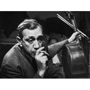 Candid of Cellist Gregor Piatigorsky in RCA Victor Studio Recording a 