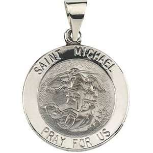  14k White Gold Hollow Round St. Michael Medal 18.25mm 