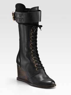 See by Chloé   Lace Up Wedge Tall Boots    