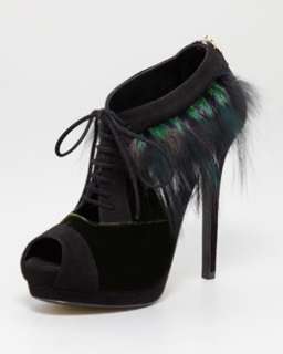 X1BCV Fendi Fur Trimmed Peep Toe Bootie