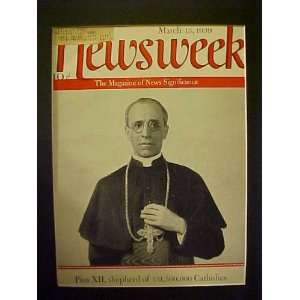 Pope Pius XII March 13, 1939 Newsweek Magazine Professionally Matted 