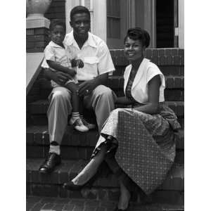 Jackie Robinson with Wife Rachel and Son Jackie Jr. Sitting on Front 
