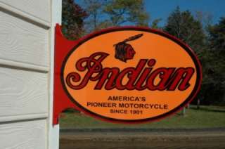 OLD STYLE INDIAN MOTORCYCLE THICK STEEL 2 SIDED VINTAGE STYLE SIGN 