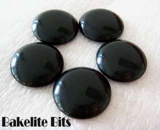 Vintage Bakelite Bits 22mm Black Cabochons x5 Old Stock Buttons Charms 