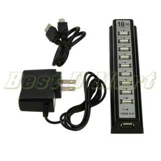 NEW 10 Port USB Hub Splitter Power Adapter Win7 Mac 480Mbps US  
