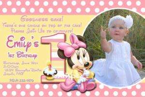 Baby Mickey Minnie Mouse First Birthday Invitation  