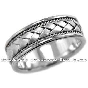   MANS GENTS BRAIDED WEDDING BAND RING 14K WHITE GOLD COMFORT FIT  