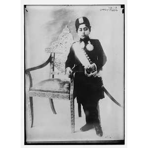   Shah Qajar,Shah of Persia,1898 1930,in uniform,by chair,Shah of Iran