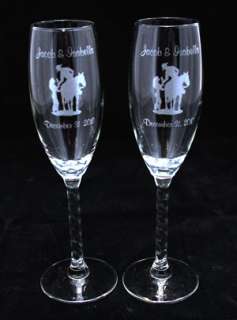 Personalized Western Wedding Champagne Flutes Glass  