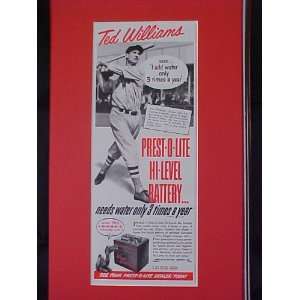 Ted Williams AL MVP Boston Red Sox 1952 Prest o lite Advertisement 