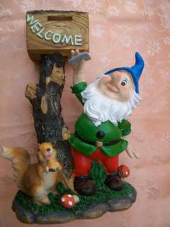 12 Blue Hat Garden Gnome Squirrel & Mailbox,Welcome Garden Statue 