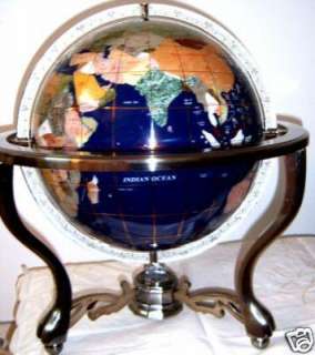 260MM GEMSTONE WORLD GLOBE BRONZE STAND EARTH MAP  