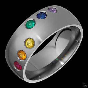 Titanium Ring Colored Gemstones Wedding Rings Promise  