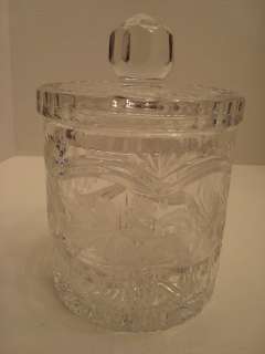 Heavy Vintage Cut Lead Crystal Roses & Leaves Lidded Biscuit Jar 