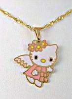 Gold 18k GF Angel Hello Kitty Pink Necklace Wings Girl  