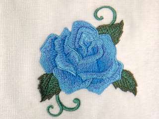 Radiant Blue Rose Embroidered Fingertip Towel  